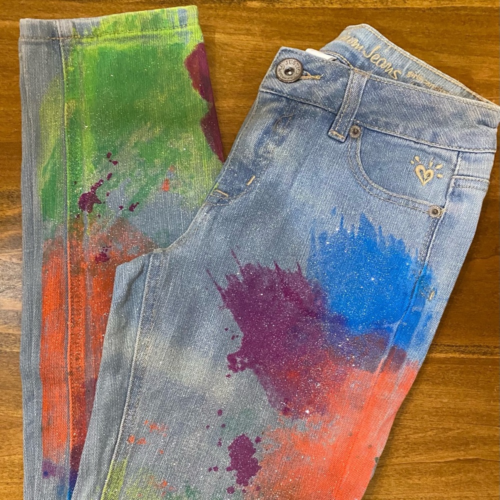 Justice Destructed Paint 🎨 Splatter Tie Dye Jeans